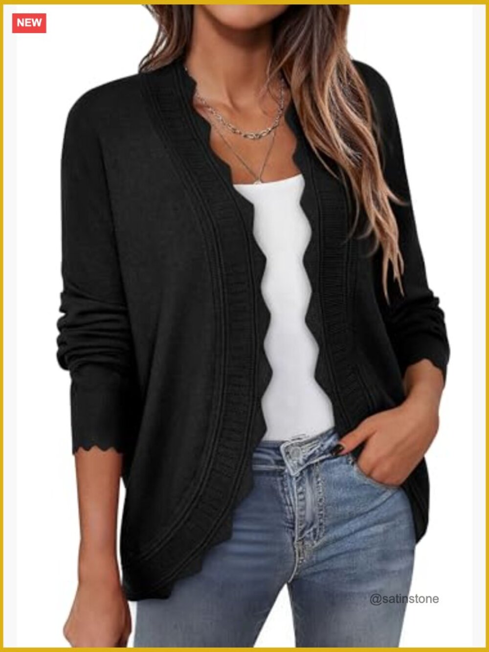 Lightweight Open Front Cardigan - Long Sleeve Knitted Shrug Sweater - Picture 2 of 7